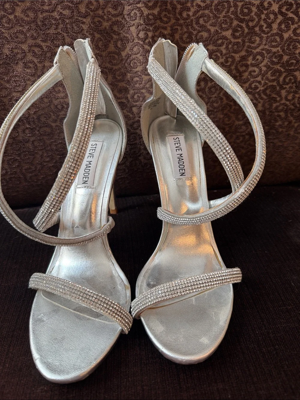 Steve Madden Silver Rhinestone Strappy Heels